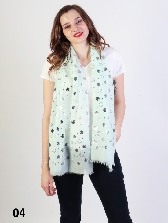 Foil Clover Frayed Scarf